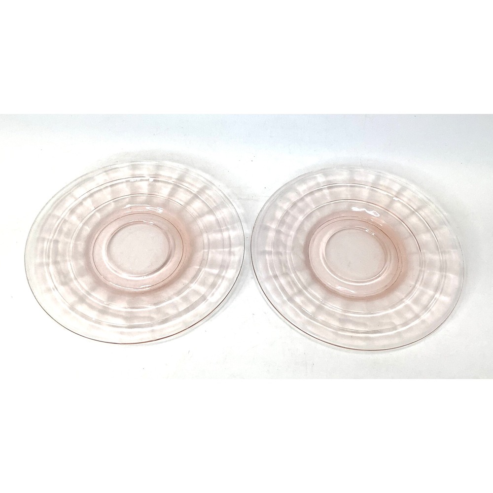 2 Pink Plates Block Optic Depression Glass  6"  Anchor Hocking Vintage‎